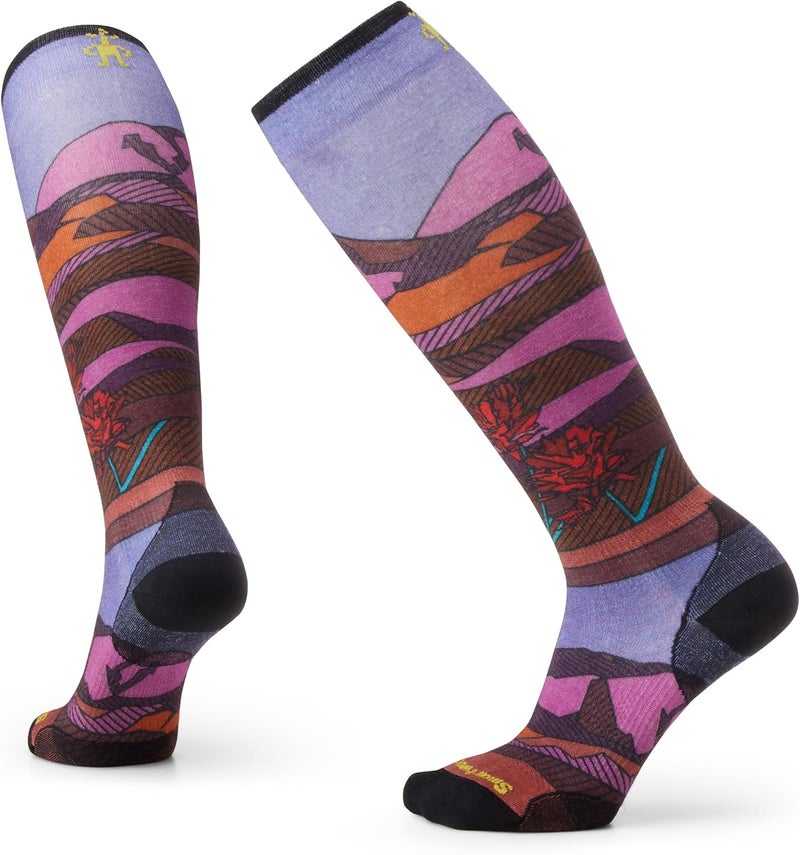 Women's Ski Zero Cushion Floral Field Print Over The Calf Socks